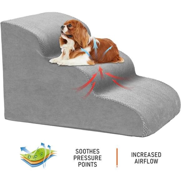 Dog Stairs for Small Dogs,3 Tiers High Density Foam Dog Ramp,Extra Wide Non-Slip - Picture 3 of 8